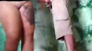 we entered abandoned house and had intense blowjob with big ass crossdressing teasing.