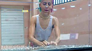 a very hairy carwash putimoda 2 1 with wet pussy and barefoot legs outdoors