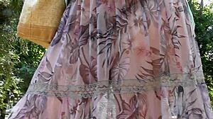 hairy mature in transparent dress flashing