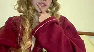 Bold Title Emphasizing Intense Self-Touching By Cute Natural Girl In Pajamas Before Study Session