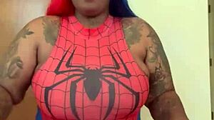 Spider girl does shabrim cosplay with striptease.