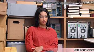 Petite Half Black Shoplifter Teen 18+ Caught and Gets Her Tiny 18+ Interracial Pussy Fucked by the Mall Cop