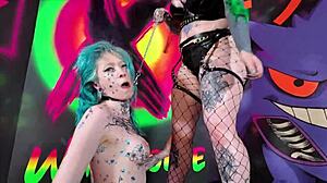 this emo teen gets dominated by her mistress in a rough strapon fuck at the college party