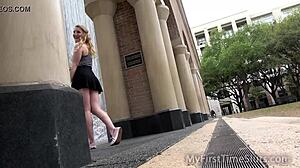 Lila Frey Experiences First Public Fuck With Blonde Upskirt And Buttplug In Outdoor Scene