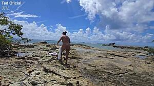 I met this brazilian mestiça in morro de são paulo and ted shoved his dick in her tight shaved pussy outdoors.