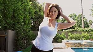 AuntJudys big tit milf Kelly does outdoor yoga workout in classic retro style 💪