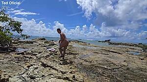 I met this brazilian mestiça in morro de são paulo and ted shoved his dick in her tight shaved pussy outdoors.