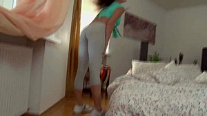 sexy teen 18+ dives into shaved pussy licking and big cock riding in stockings. she fingers her tight asshole too! 😏