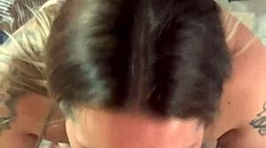 Blonde Slut Sucks Friend's Cock At Work Until He Covers Her Face In Cum With Big Natural Tits Bouncing