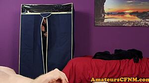 gorgeous babe, you won't believe how she dominates in this cfnm facial scene