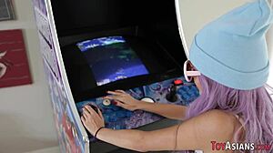 little asian skank with small 18+ tits rides big monster cock in hardcore teen scene