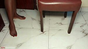 A neighbour burst in her neighbours bathroom while he is bathing and she literally joined in the bathroom for wet ebony doggystyle action