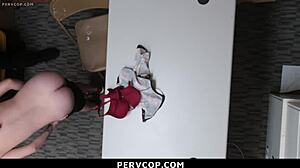 suspect cooperates during strip search as police dominate in garage office with clothes ripped and doggystyle punishment for burglary