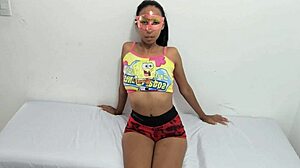 Skinny exotic colombian flashes her ass and tits like a latina slut in homemade casting 😏