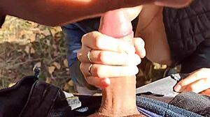 public blowjob and fingering leads to cum on big tits! this amateur close-up outdoor action is wild!