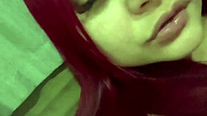 Ruiva shows big natural tits on video call for fans