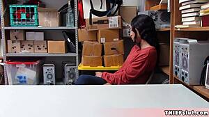 Petite Half Black Shoplifter Teen 18+ Caught and Gets Her Tiny 18+ Interracial Pussy Fucked by the Mall Cop