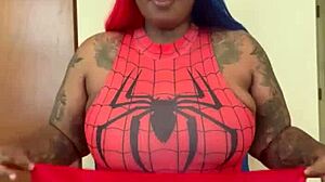 Spider girl does shabrim cosplay with striptease.