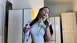 Teased with Banana and Whipped Cream Before Slutty Cock Ride