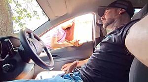 guy masturbates in car publicly while watching hot girl at the bus stop