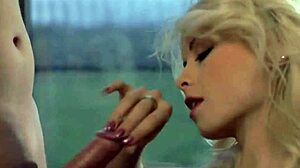 blonde girlfriend performs amazing blow job with handjob and cumshot swallow