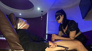 dominatrix latina gives sexy cumshot handjob in secret blowjob domination scene!