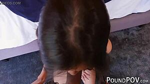 pervert enjoys big boner service from gorgeous asian in close-up pov