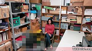 Petite Half Black Shoplifter Teen 18+ Caught and Gets Her Tiny 18+ Interracial Pussy Fucked by the Mall Cop