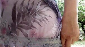 hairy mature in transparent dress flashing