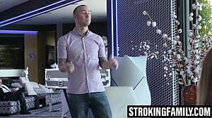 she sucked stepbros cock fast before phone camera turned on but stepdad interrupted