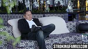 she sucked stepbros cock fast before phone camera turned on but stepdad interrupted