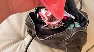 stepsister jerks cock with panties for cum on tits in russian amateur talk