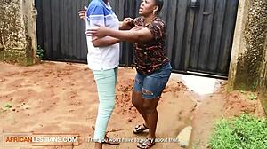 Horny BBW ebony dives into tonguing her stepsister's juicy fat pussy with rough fingering until she cums hard in close-up action