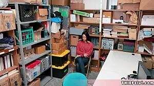 Petite Half Black Shoplifter Teen 18+ Caught and Gets Her Tiny 18+ Interracial Pussy Fucked by the Mall Cop