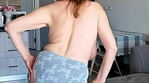 busty granny with hungry pussy seducin' you in close-up lingerie masturbation show with big natural tits an' shaved lips