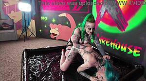 this emo teen gets dominated by her mistress in a rough strapon fuck at the college party