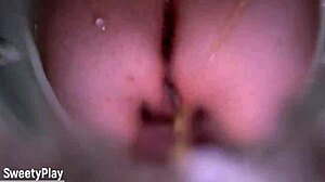 pissing on wifes pussy while she pee in toilet bowl close-up homemade milf action!