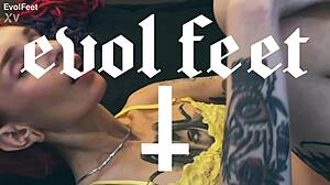 Feel the power! This bitch dominates you with her pussy and feet