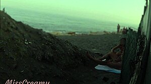 Whoa, flashing my cock to stepdaughter on public beach! She helps me cumshot right there in front of everyone - real risky sex!