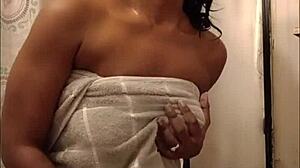 Drippythicklys Wet Ebony Big Ass and Tits in Shower Play Dripping Pussy