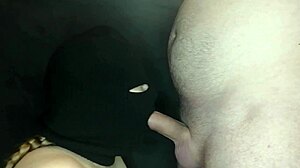Hey, why does my step sister's hot mouth suck my big cock so deep while her face is hidden by a balaclava?