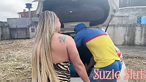 Why did naughty suzie slut go buy gas in just a dress no panties and end up giving ass to the attendant?