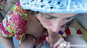 the saggy amateur chick delivers a close-up blowjob in the hotel room