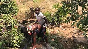 feeling excited during quick riverside romp with asian european couple and big cock