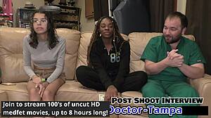 Oh No! Student Intern Giggles During Dr Tampa's Backstage Exam With Shaved Pussy Spread!