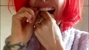 Chantal Filling Mouth with Toothpaste for Close-Up Homemade Fetish Brushing