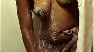 Drippythicklys Wet Ebony Big Ass and Tits in Shower Play Dripping Pussy