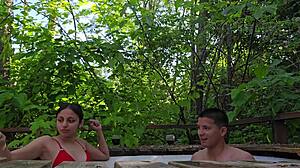 Hey amiga, dare to join wild sex in jacuzzi while spied on publicly