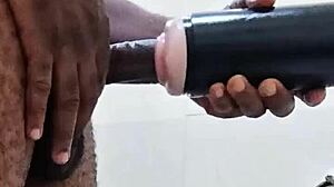 Girlfriend Absent So Solo Cock Help In Bathroom With Huge Toy