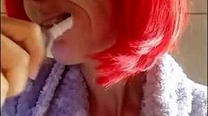 Chantal Filling Mouth with Toothpaste for Close-Up Homemade Fetish Brushing